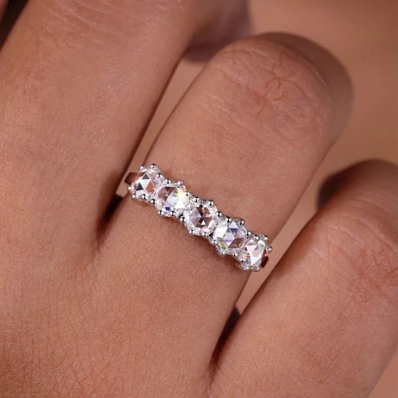 Antique Rose Cut Diamond Wedding Band with Five Stones