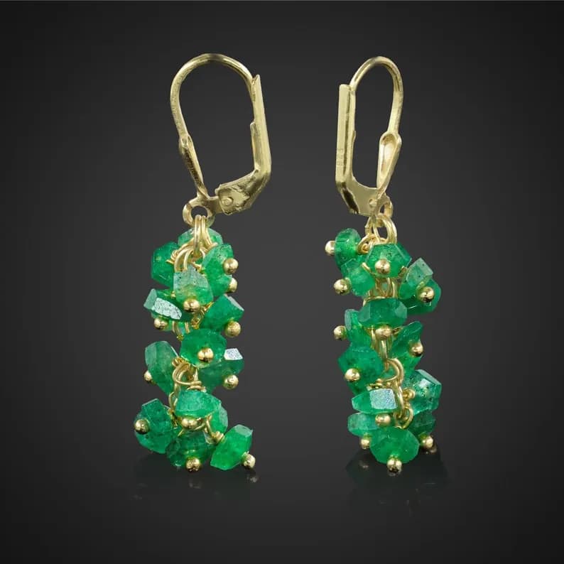 Emerald Dangle Drop Earrings, Green Emerald Earrings