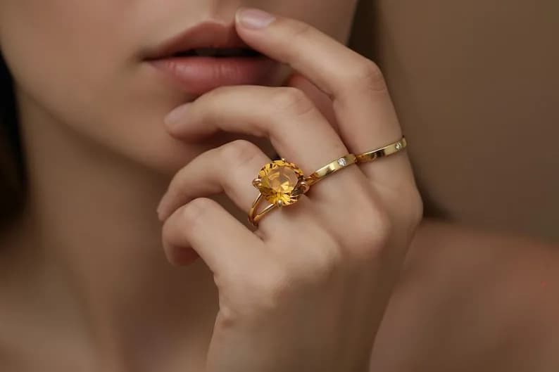 Citrine Ring · November Birthstone Ring · Gold Ring · Gemstone Ring · Citrine Jewelry · Cocktail Ring · Statement Ring image 1