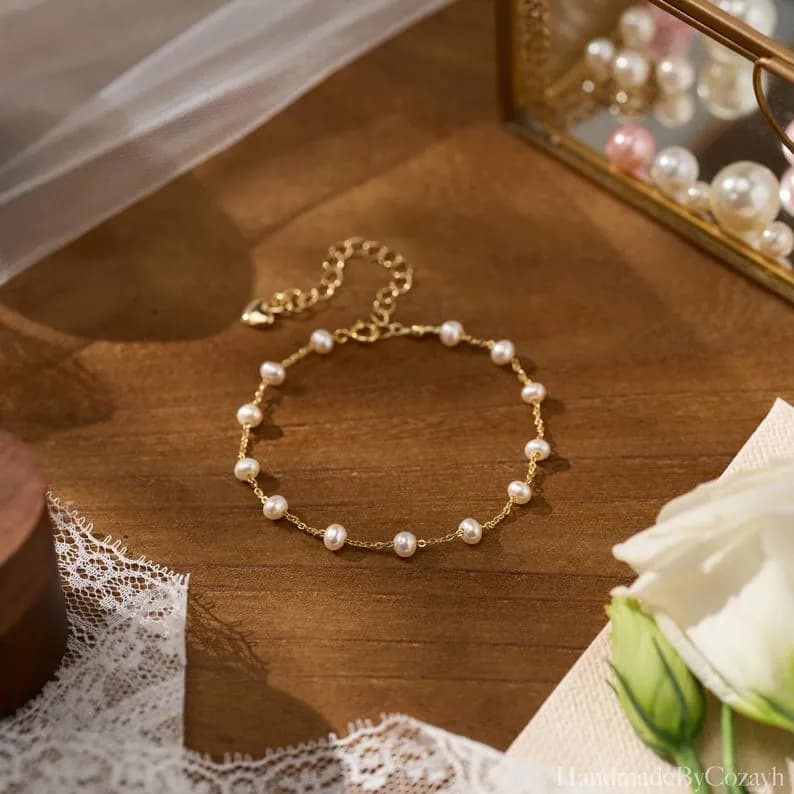 Minimalist Freshwater Pearl Bracelet, Real Pearl Bead Bracelet, Wedding Bride jewelry, Maid of Honour Gift, Bridesmaid Gift, Christmas Gift image 3