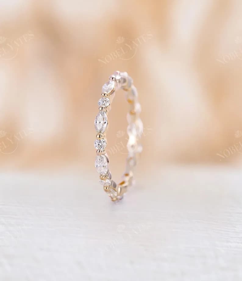 Classic Natural Diamond Wedding Band, 18K Gold Ring, Delicate Lab Diamond Eternity Ring, Stackable Matching Rings For Women - NyFineJewelry